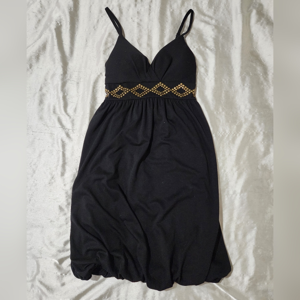 NWT Derek Heart Black Gathered Hem Studded Waistline Sleeveless Dress